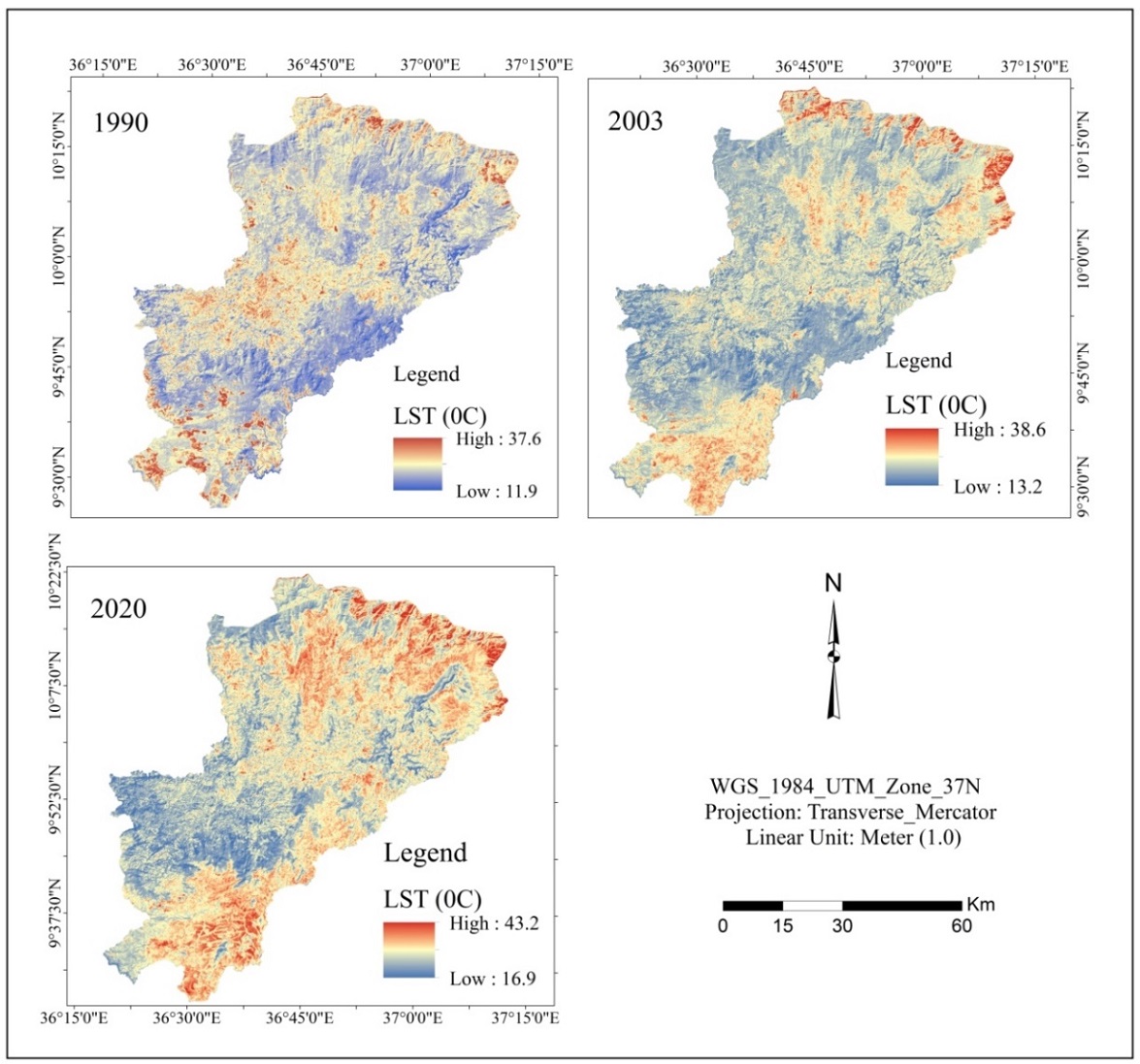 Analysis Of Land Surface Temperature Due To Dynamics Of Green Spaces And Water Bodies Using Geospatial Techniques In Gida Kiremu Limu And Amuru Districts Western Ethiopia V1 Preprints